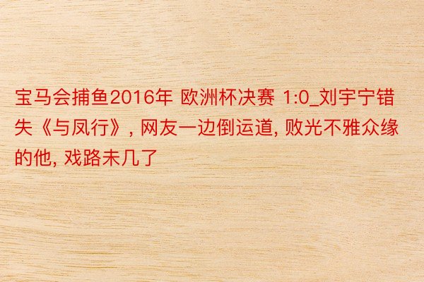 宝马会捕鱼2016年 欧洲杯决赛 1:0_刘宇宁错失《与凤行》, 网友一边倒运道, 败光不雅众缘的他, 戏路未几了