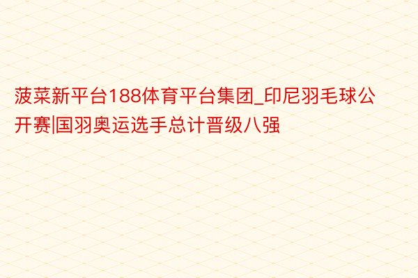 菠菜新平台188体育平台集团_印尼羽毛球公开赛|国羽奥运选手总计晋级八强