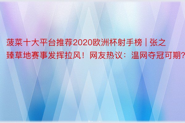 菠菜十大平台推荐2020欧洲杯射手榜 | 张之臻草地赛事发挥拉风！网友热议：温网夺冠可期？