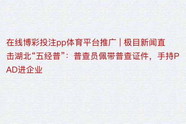 在线博彩投注pp体育平台推广 | 极目新闻直击湖北“五经普”:普查员佩带普查证件,手持PAD进企业